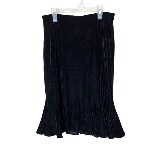 Vintage Black Velvet Y2K Flared Hem Midi Skirt Size 10 - Picture 1 of 6
